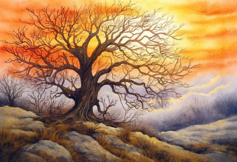 干枯树木自然风景水彩画,插画/手绘图,插画/手绘图库,插画/手绘图下载,插画/手绘